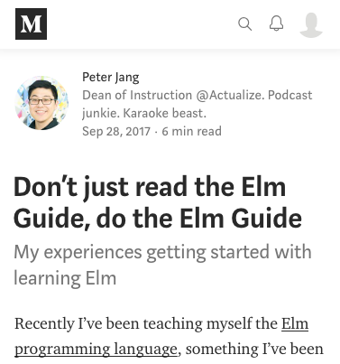 Screen shot of Peter Yang's article on Medium.com